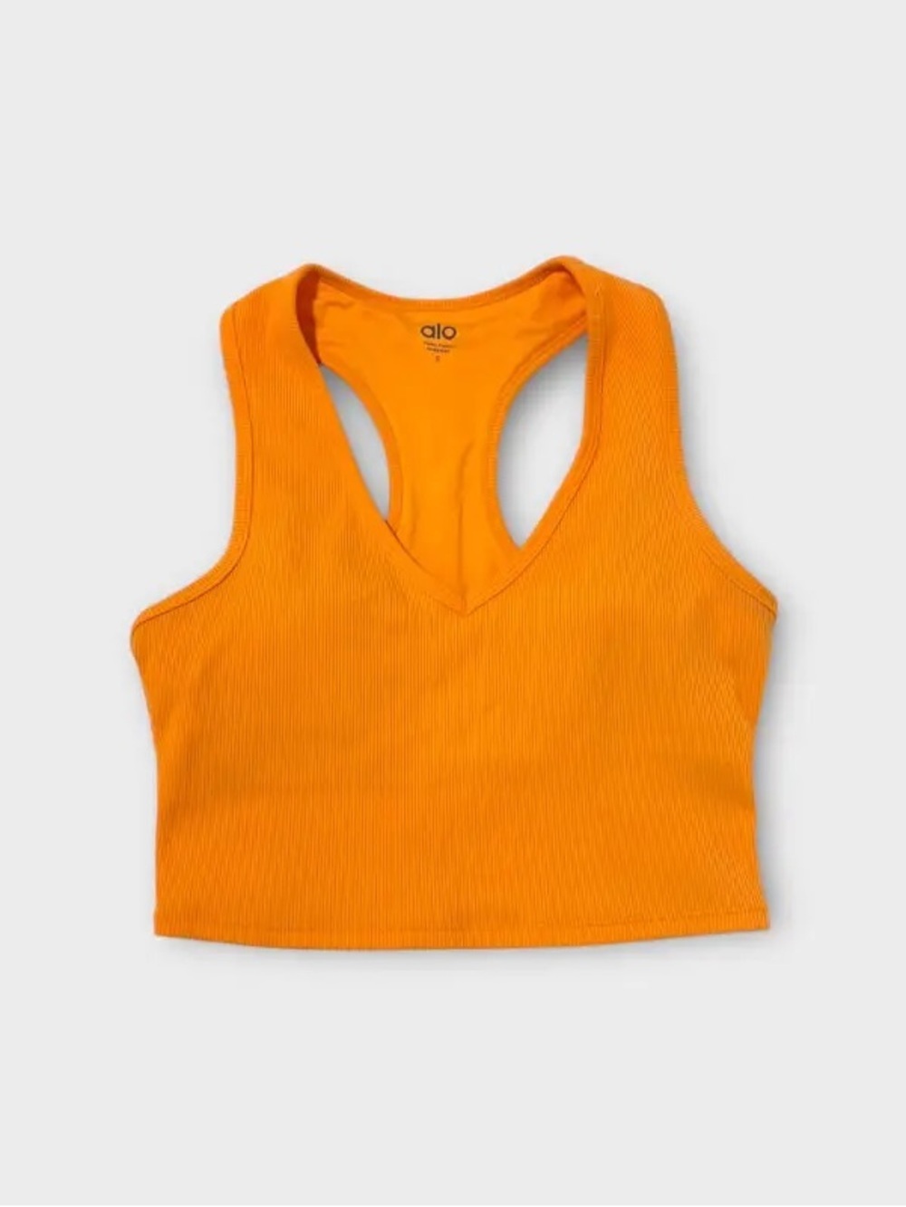 ALO Yoga Ribbed V-Neck Cropped Tank Top Sports Bra - Peach Medium